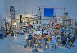 Sarah Sze, Triple Point (Pendulum), 2013 salt, water, stone, string, projector, video, pendulum, mixed media. Image © Sarah Sze, courtesy of the artist, Tanya Bonakdar gallery, New York & Victoria Miro Gallery, London.