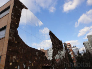 El Anatsui Broken Bridge II. iron plates & mirror. The Highline, NYC. Winter 2012/ 13. Image courtesy the artist, Jack Shainman Gallery and The Highline
