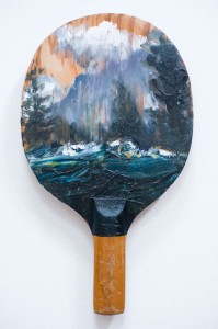 Paul Ryan Ping pong landscape 6, 2014. oil on vintage pingpong bat. Image courtesy the artist and Olsen Irwin 